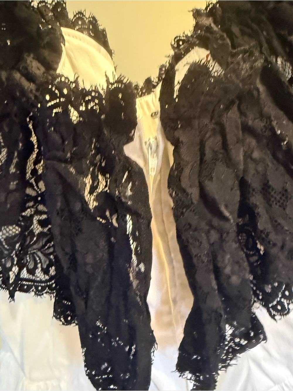 Recollections Victorian Ball Gown White Dupioni Silk Black Alençon Lace Large - Picture 9 of 15